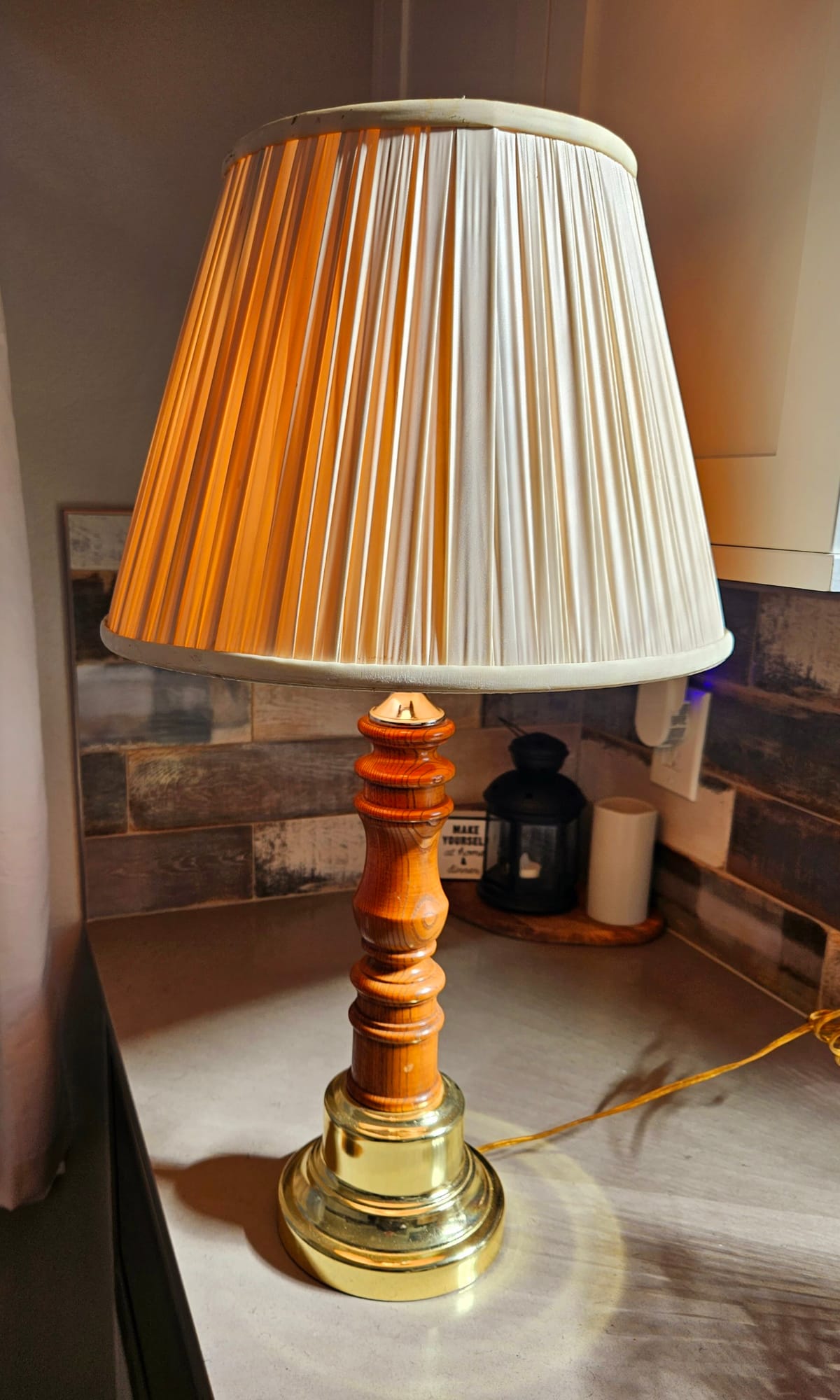 Vintage Turned Wood and Metal Candlestick Style Table Lamp